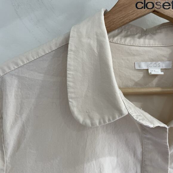 COS Cream Peter Pan Collar Long Sleeve Buttoned Cotton Shirt Size 40 - Picture 3 of 5